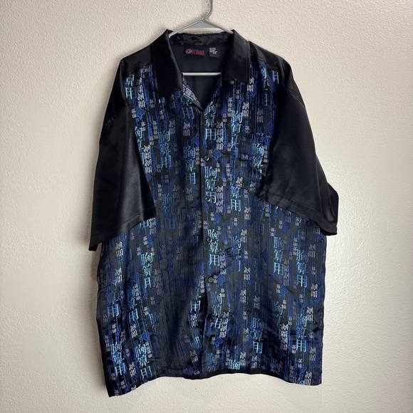 O In Pain Vintage Silky Button Up Asian Symbols Size XXXL - Picture 1 of 6
